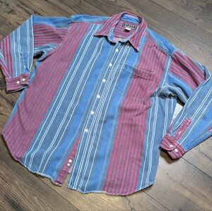 Review By Baxter Vintage Blue‎ Red Cotton Long Sleeve Button Up Size XL